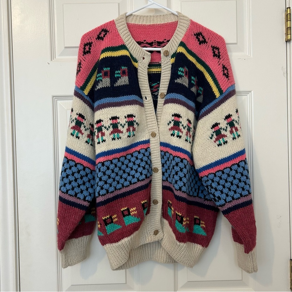 100% alpaca wool hand knit Peruvian sweater cardigan